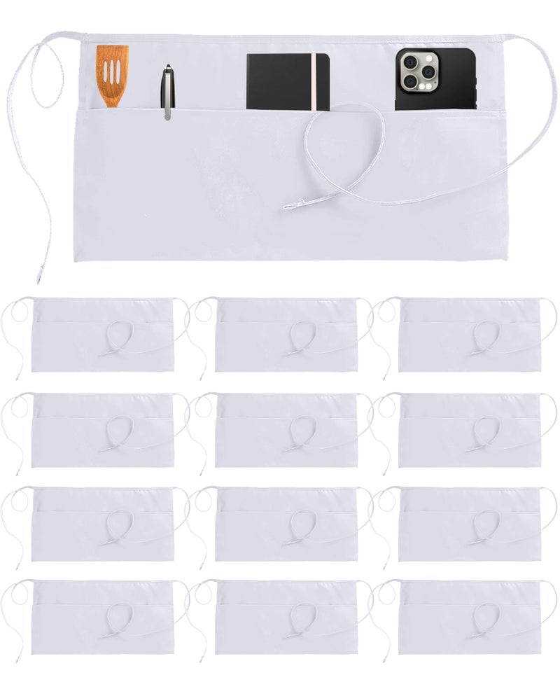 Utopia Wear 12 Pack Server Apron with 3 Pockets, Waist Apron for Waiter Waitress, 12 Inches, White - Image 1